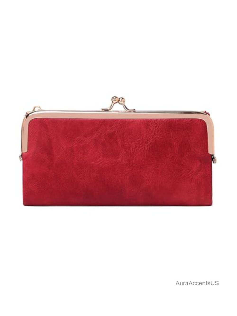 Vintage Women Long Bifold Wallet with Kiss Lock & Zip Coin Pocket Faux Leather